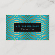 Turquoise Blue & Modern Gold Zebra Stripes Business Card at Zazzle