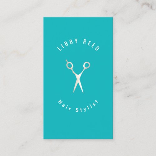 Turquoise Blue Modern Hairdresser Gold Scissors Business Card