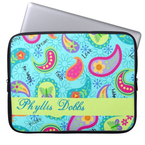Turquoise Blue Modern Paisley Graphic Pattern Laptop Sleeve