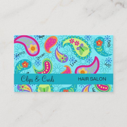 Turquoise Blue Modern Paisley Pattern Business Card