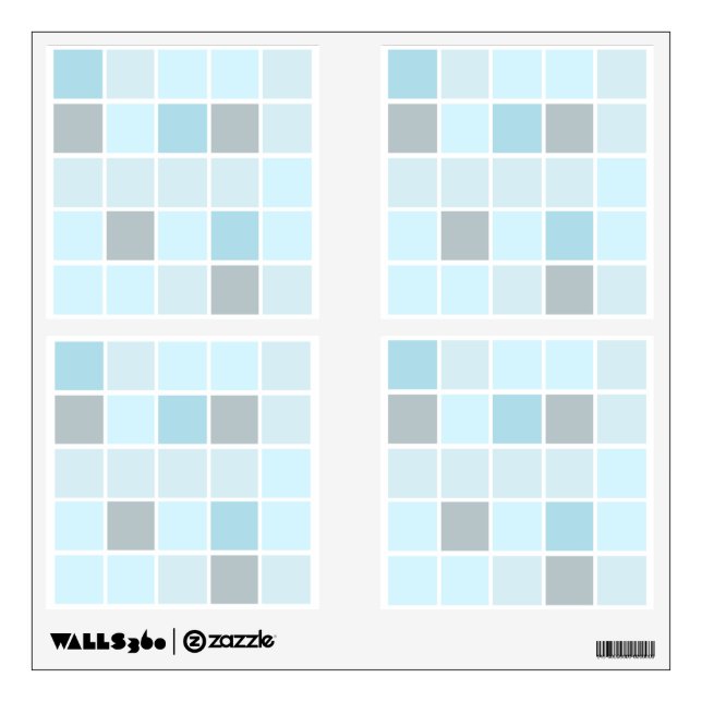 Turquoise blue mosaic square tile wall decal set (Front)