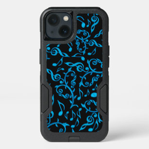 Turquoise Blue Music Notes On Black Otterbox Case
