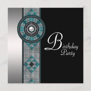 Turquoise Blue Native American Birthday Party Invitation