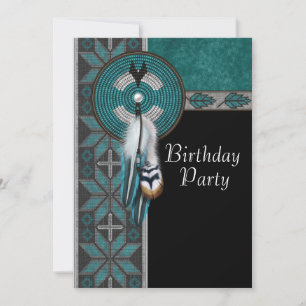 Turquoise Blue Native American Birthday Party Invitation