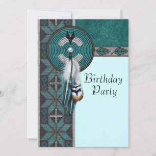 Turquoise Blue Native American Birthday Party Invitation