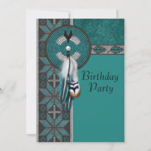 Turquoise Blue Native American Birthday Party Invitation