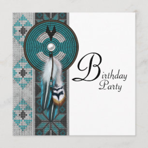 Turquoise Blue Native American Birthday Party Invitation