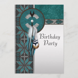 Turquoise Blue Native American Birthday Party Invitation