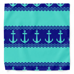 Turquoise Blue Nautical Anchor Coastal Stripes Bandana