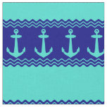 Turquoise Blue Nautical Anchor Coastal Stripes Fabric