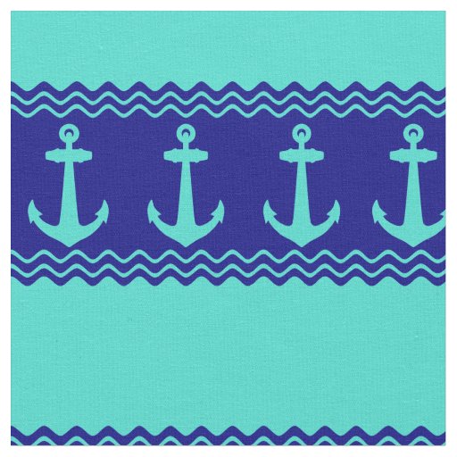 Turquoise Blue Nautical Anchor Coastal Stripes Fabric