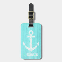 Turquoise blue nautical anchor travel luggage tag