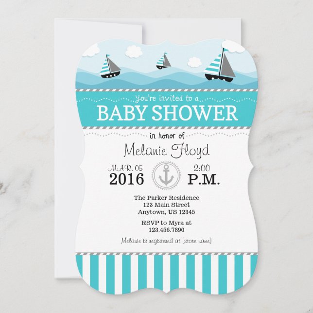 Turquoise Blue Nautical Baby Shower Invitation (Front)