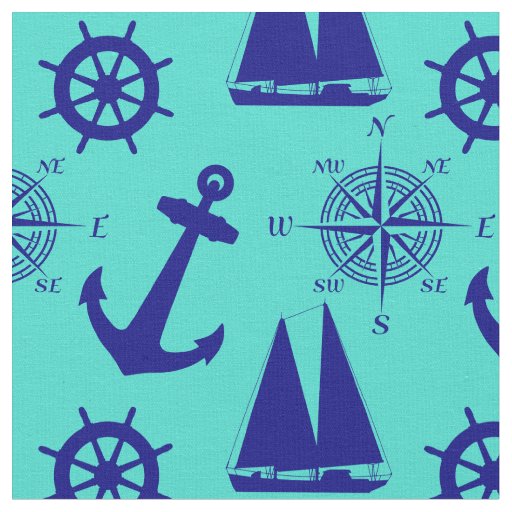 Turquoise Blue Nautical Coastal Boating Fabric