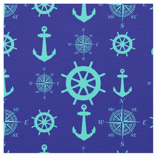 Turquoise Blue Nautical Pattern Fabric