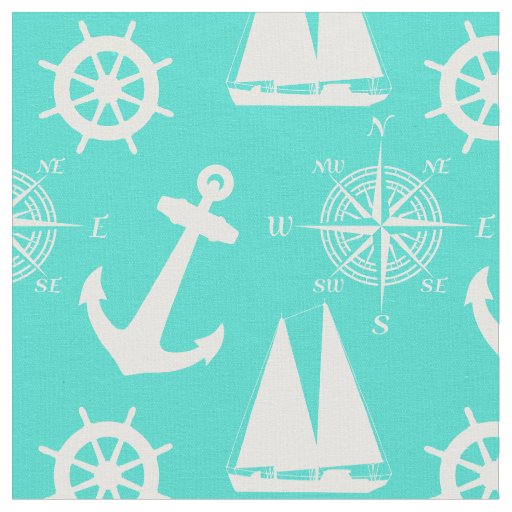 Turquoise Blue Nautical Pattern Fabric