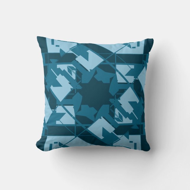 Turquoise Blue Navy Mediterranean Inspired Floral Throw Pillow (Front)