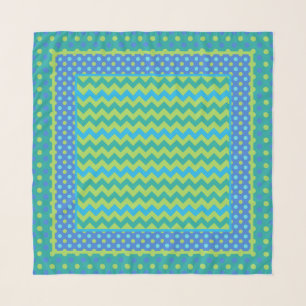 Turquoise Blue Neon Green Emerald Chevrons Scarf