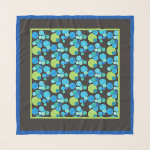 Turquoise Blue Neon Green Emerald Pattern on Black Scarf
