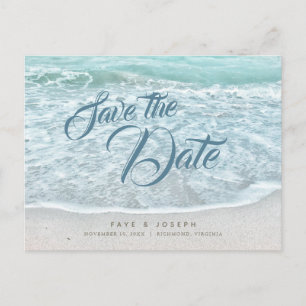 Turquoise Blue Ocean Beach Save the Date Announcement Postcard