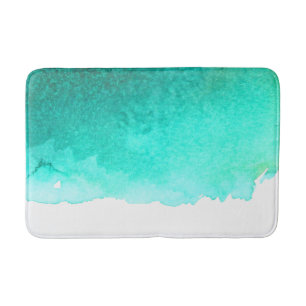 Turquoise blue ocean beach theme watercolor bath mat