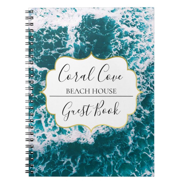 Turquoise Blue Ocean Beach Vacation Rental Guest  Notebook (Front)