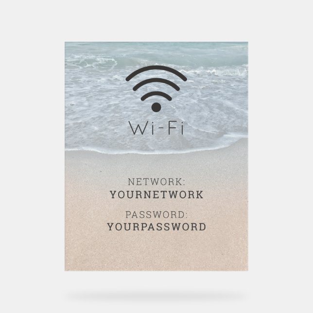 Turquoise Blue Ocean Beach Wi-Fi Acrylic Sign (Front)