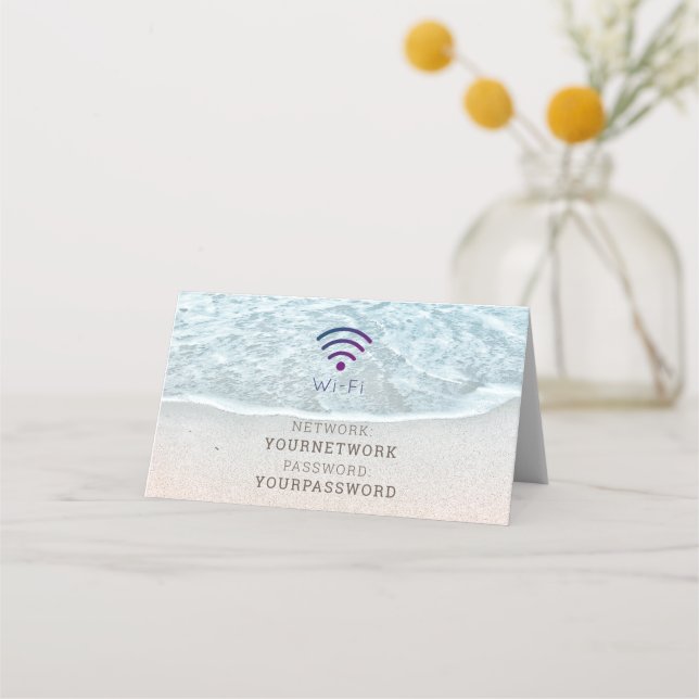 Turquoise Blue Ocean Beach Wi-Fi Sign Place Card (Front)