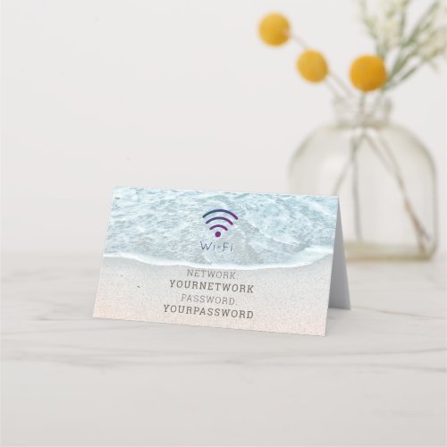 Turquoise Blue Ocean Beach Wi_Fi Sign Place Card