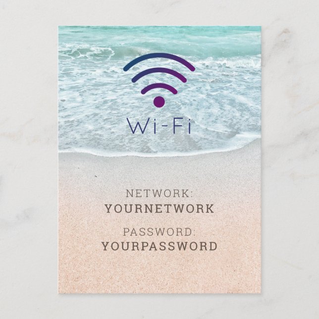 Turquoise Blue Ocean Beach Wi-Fi Sign Postcard (Front)