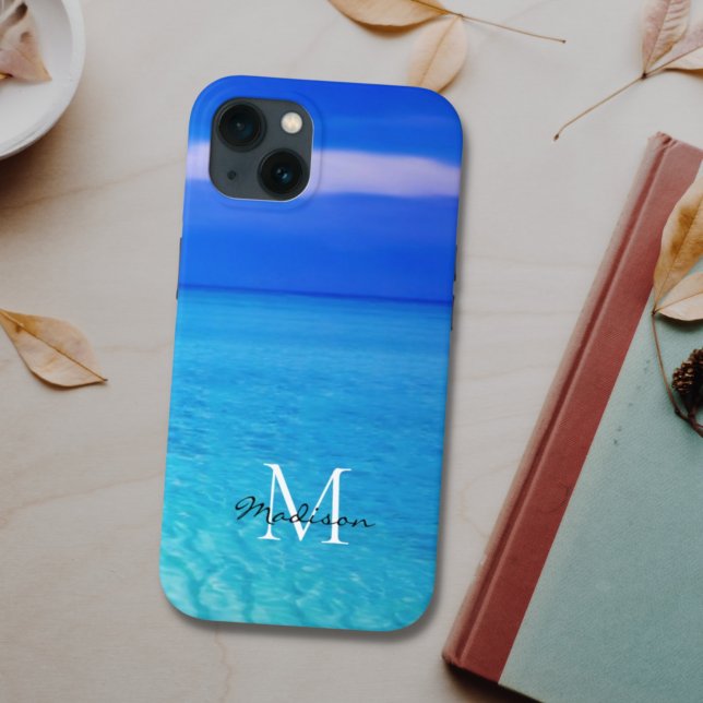 Turquoise Blue Ocean Custom Name Monogram Case-Mate iPhone Case (Creator Uploaded)