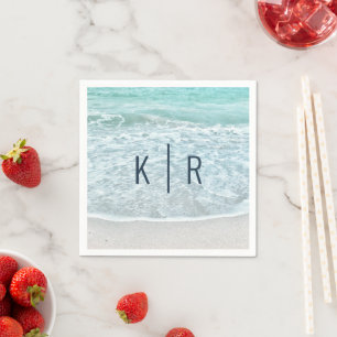 Turquoise Blue Ocean Monogram Wedding Napkins