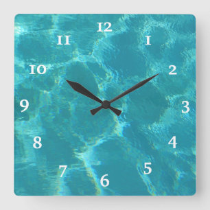 Turquoise Blue Ocean Nautical Square Wall Clock