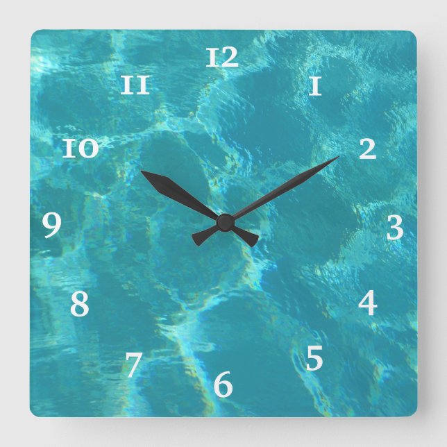 Turquoise Blue Ocean Nautical Square Wall Clock (Front)