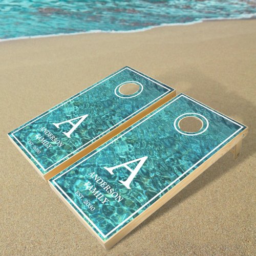 Turquoise Blue Ocean Personalized Cornhole Set