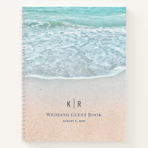 Turquoise Blue Ocean Photo Wedding Guest Book