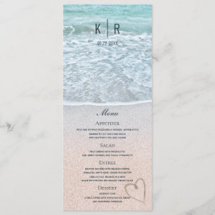 Turquoise Blue Ocean Photo Wedding Menu Card