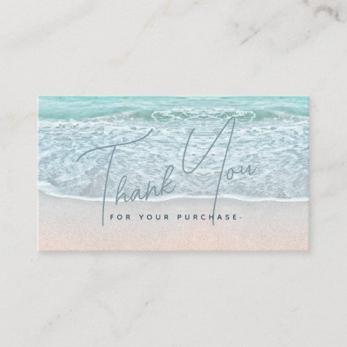 Turquoise Blue Ocean Sandy Beach Thank You Business Card
