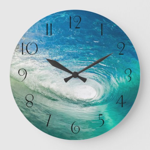 Turquoise Blue Ocean Wave Tunnel Large Clock