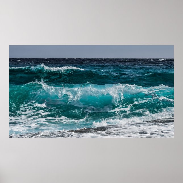 Turquoise Blue Ocean Waves Poster (Front)