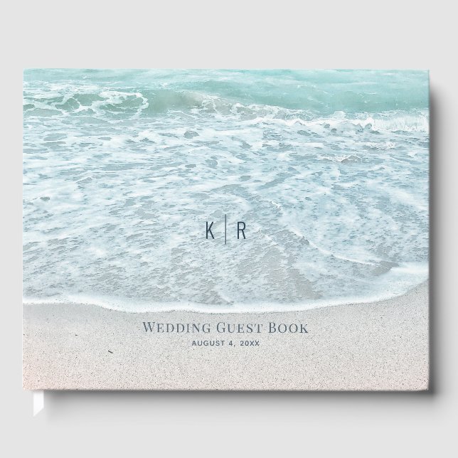 Turquoise Blue Ocean Wedding Photo Guest Book (Front)