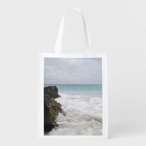 Turquoise Blue Ocean with Foamy Waves Seascape Grocery Bag