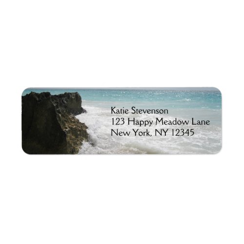 Turquoise Blue Ocean with Foamy Waves Seascape Label