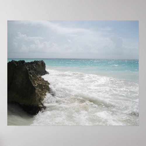 Turquoise Blue Ocean with Foamy Waves Seascape Poster