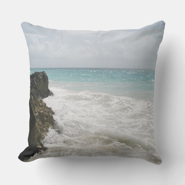 Turquoise Blue Ocean with Foamy Waves Seascape Throw Pillow (Front)