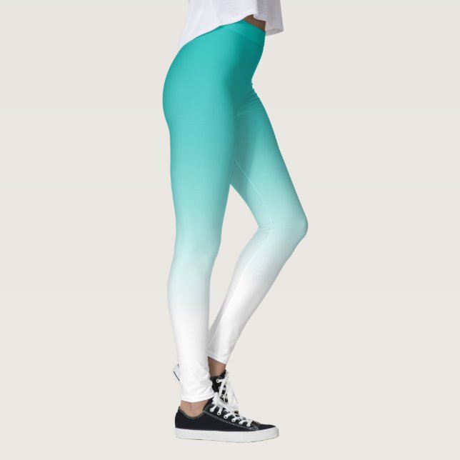 Turquoise Blue Ombre All Over Print Leggings (Right)
