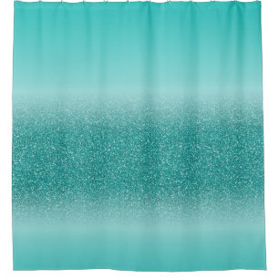 Turquoise Blue Ombre Glitter Look Shower Curtain
