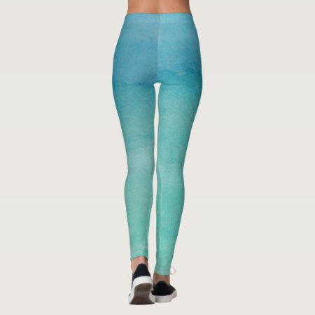 Turquoise Blue Ombre Gradient For Yoga Fitness Gym Leggings