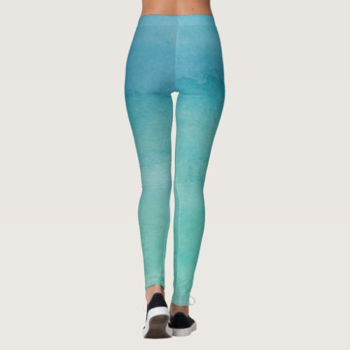 Turquoise blue ombre gradient for yoga fitness gym leggings