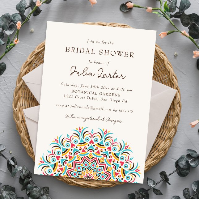  Turquoise Blue Orange Abstract Mandala Wedding Invitation (Creator Uploaded)